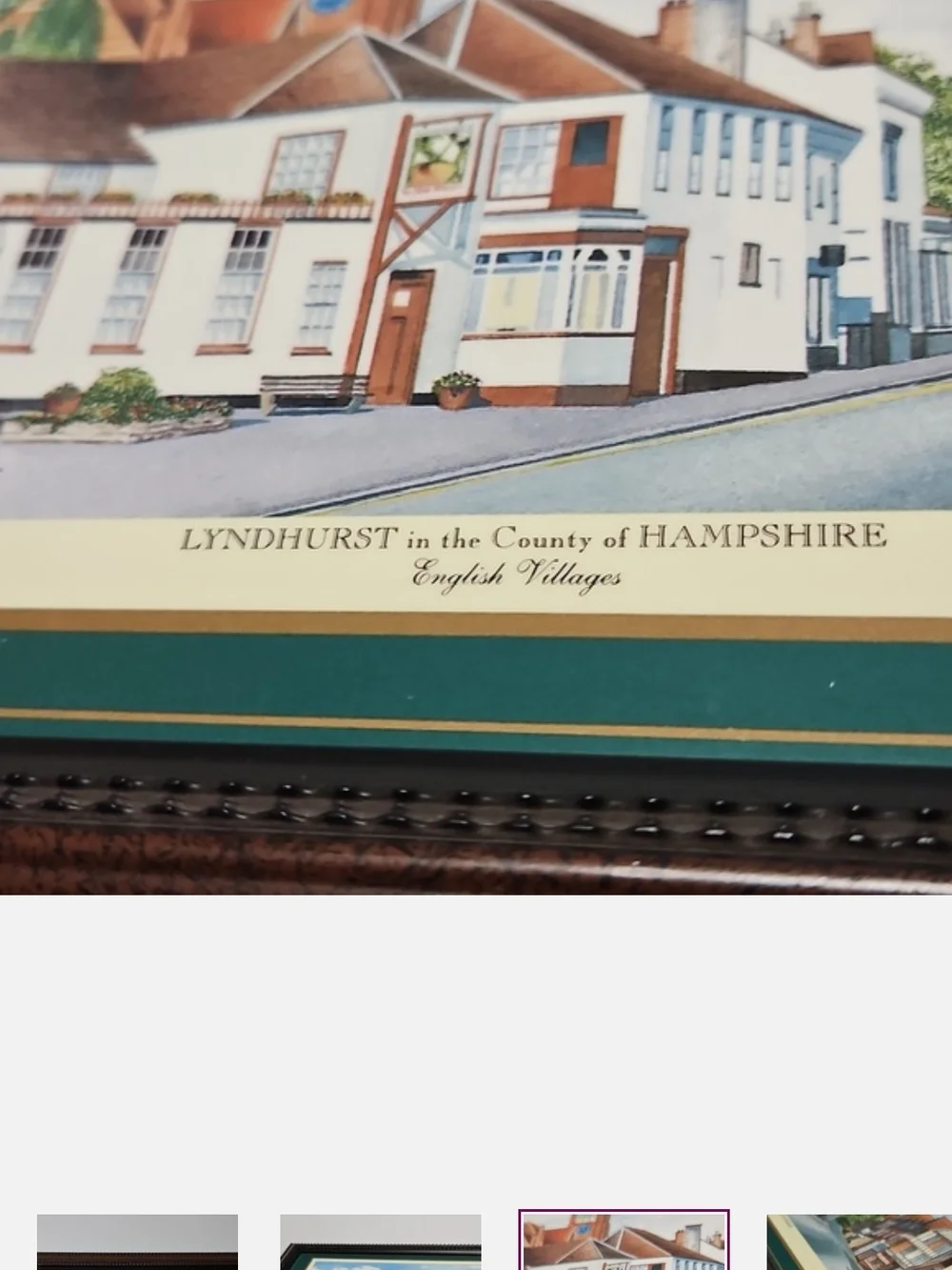 Set of Six Framed English Villages  Prints in Brown Frames with Green Mats